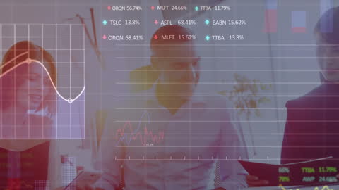 Dynamic Stock Market Analytics with Diverse Business Team in Office
