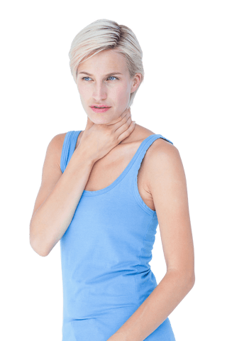 Woman with Throat Pain Holding Neck Transparent Background