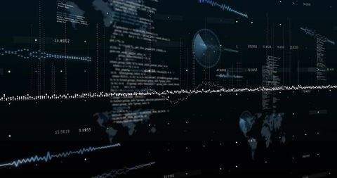 Neon data stream dashboard visualizing live code columns, hud radar, waveform analytics