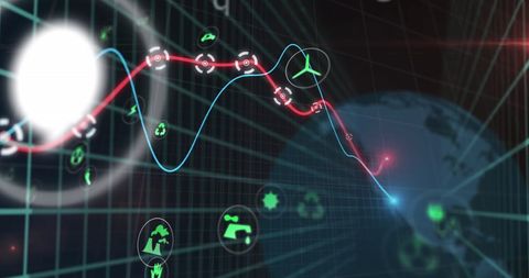 Futuristic Data Overlay Displaying Global Ecology and Technology Trends - Download Free Stock Images Pikwizard.com
