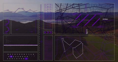 Futuristic interface displaying real-time data over landscapes