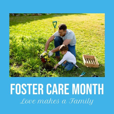 Father and Son Bonding in Garden for Foster Care Awareness