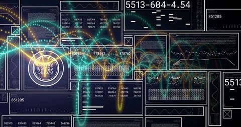 Futuristic Digital UI with Abstract Waves and Data Panels