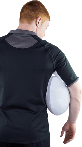 Transparent Back View Rugby Player Holding Ball Posed