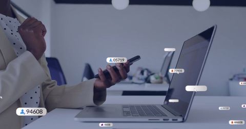 Businesswoman Analyzing Data Using Smartphone and Laptop - Download Free Stock Images Pikwizard.com