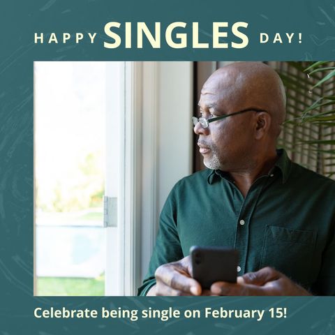 reflective senior celebrating singles day with smartphone comfort - Download Free Stock Templates Pikwizard.com