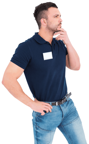 Man Standing in Contemplative Pose, Transparent Background