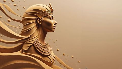Elegant sand sculpture of egyptian queen cleopatra profile with artistic flow