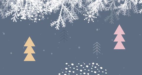 Abstract Christmas Trees and Falling Snow on Grey Background