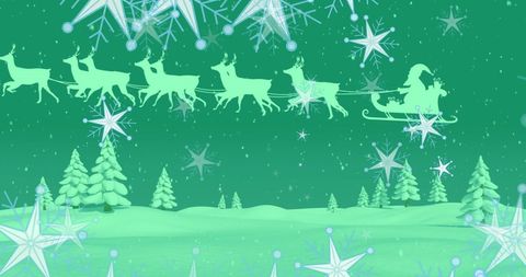 Festive Christmas Reindeer and Forest Scene with Falling Snow
