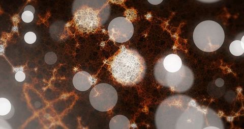 Vibrant fractal cluster with orange filaments and bokeh sparks