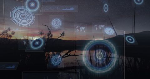 Futuristic Holographic Data Interface Over Serene Lakeshore