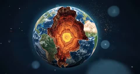 3D Rotating Earth Revealing Molten Core in Deep Space