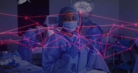 Healthcare team performing surgery with digital innovation