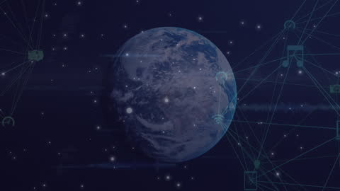 Animated Globe Surrounded by Digital Network Icons