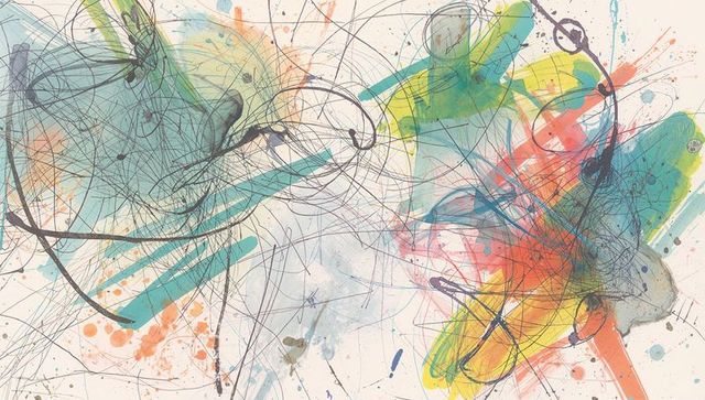 Vibrant abstract watercolor and ink expressionism art