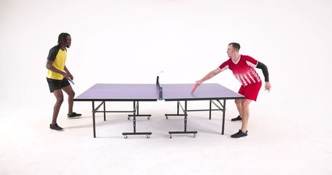 Dynamic ping pong competition between diverse athletes in studio