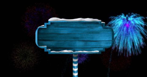 Blank Christmas Sign with Fireworks Display