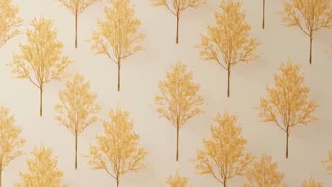 Panning Video Showing Repeating Gold Tree Wallpaper Sliding Across Cream Wall, Minimalist