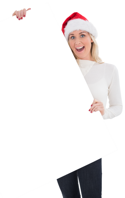 Festive Blonde Woman Holding Transparent Poster for Holiday Advertising - Download Free Stock Videos Pikwizard.com