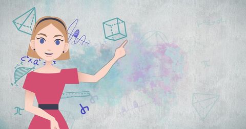 Animated Woman Teaching Maths with Geometric Illustrations - Download Free Stock Images Pikwizard.com