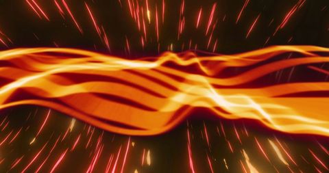 Dynamic glowing orange waves with light trails