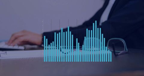 Businesswoman Analyzing Data with Overlayed Bar Chart