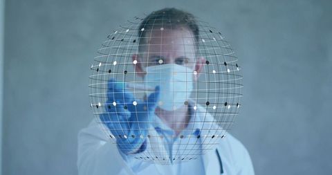 Wearing Gloves Healthcare Professional Connecting Innovative Holographic Network