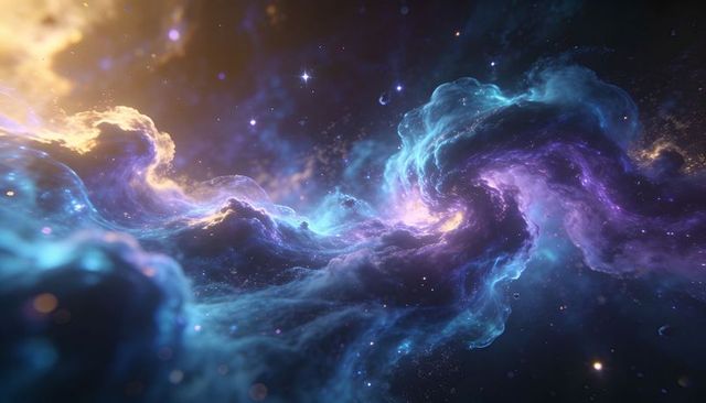 Luminous Swirling Nebula with Vibrant Filaments and Deep Space Stellar Glow