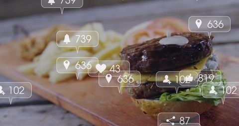 Double Cheeseburger with Social Media Engagement Icons