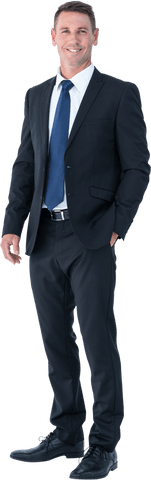 Smiling Caucasian Businessman in Black Suit on Transparent Background