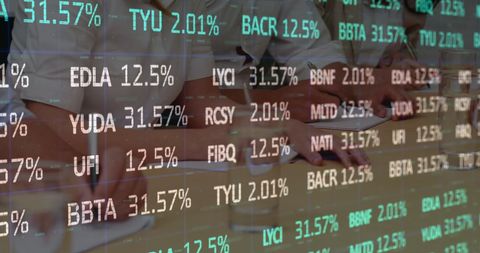 financial data overlay on business team in meeting - Download Free Stock Images Pikwizard.com