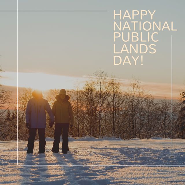 Couple Celebrating National Public Lands Day in Winter Landscape - Download Free Stock Templates Pikwizard.com