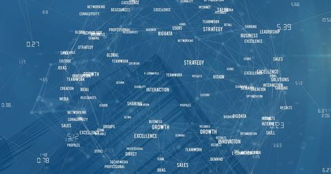 Futuristic Network with Business Keywords and Skyscraper - Download Free Stock Images Pikwizard.com