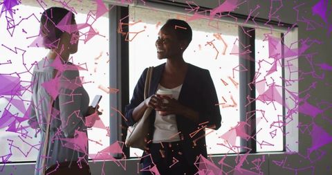 Businesswomen networking with creative digital overlay concept