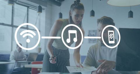 Connected workplace strategy planning with technology icons