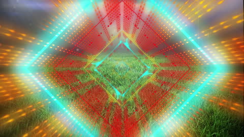 Vibrant Neon Tunnel with Data Visualization in Abstract Design