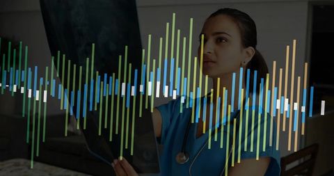 Innovative healthcare: nurse analyzing x-ray with digital feedback