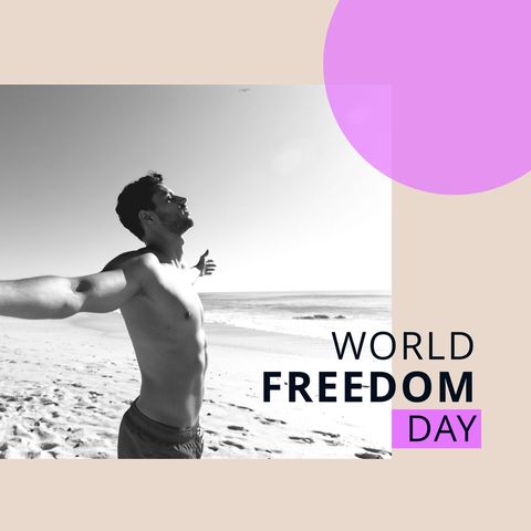 Celebrating Freedom Day on Beach with Open Arms - Download Free Stock Templates Pikwizard.com