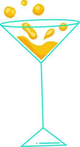 Modern minimalist martini glass with splash on transparent background