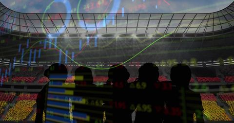 Silhouettes and Digital Data Over Sport Stadium