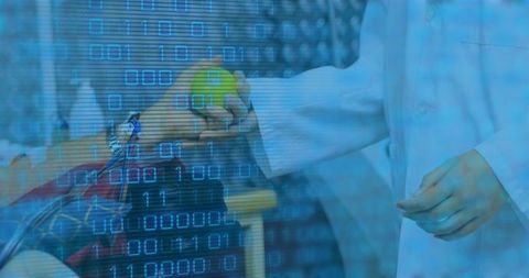 Doctor assisting blood donation in high-tech environment