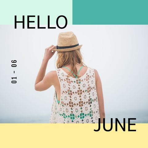 Summer Vibes with Woman Relaxing by Seaside at Hello June