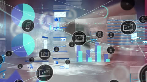 Futuristic Digital Interface with Data and Network Icons