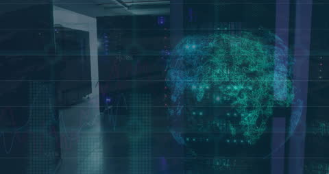 Glowing Globe with Digital Networks and Data Servers