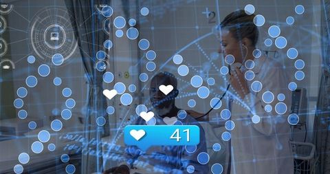 Doctor Monitoring Patient Vital Signs with Technology Interface