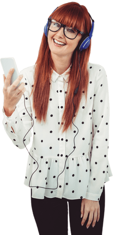 Transparent Happy Redhead Woman Wearing Headphones Enjoying Music