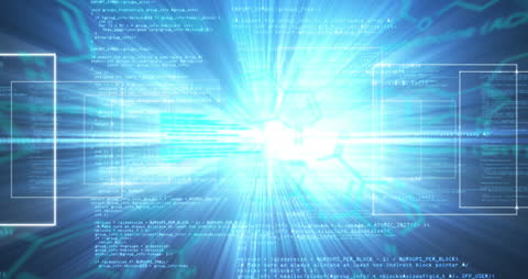 Glowing Digital Data Streams Over Virtual Background