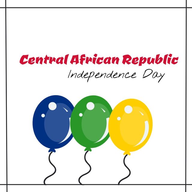 Illustration of central african republic independence day text with colorful balloons, copy space. White background, vector, decoration, patriotism, celebration, freedom and identity concept.