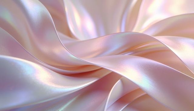 Shimmering pearlescent silk ribbons forming opalescent pastel folds with iridescent sheen